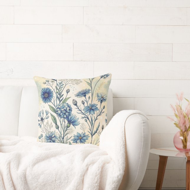 Aesthetic Blue Wildflowers Cushion (Couch)