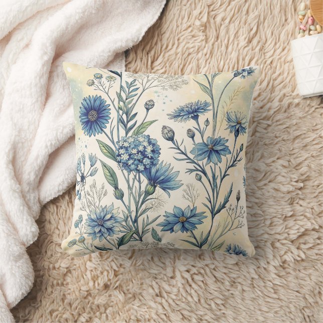 Aesthetic Blue Wildflowers Cushion (Blanket)