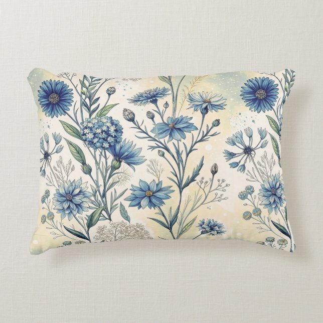 Aesthetic Blue Wildflowers Decorative Cushion (Front)