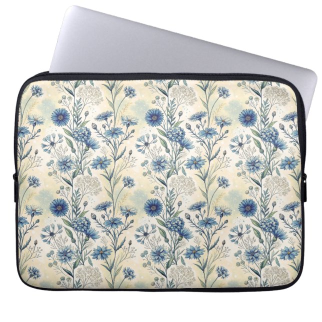 Aesthetic Blue Wildflowers Laptop Sleeve (Front)
