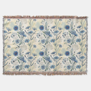 Aesthetic Blue Wildflowers Throw Blanket