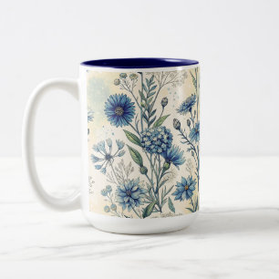 Aesthetic Blue Wildflowers Two-Tone Coffee Mug