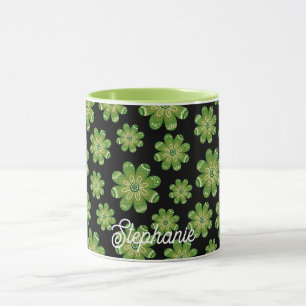 Aesthetic Bohemian Flower Geometric Name Black Mug