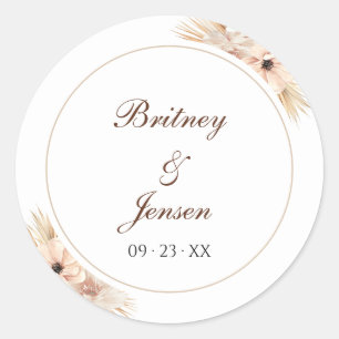 Aesthetic Bohemian Sand Tone Natural Floral Circle Classic Round Sticker