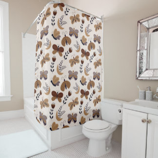 Aesthetic Boho Butterflies With Leaves Spring Shower Curtain