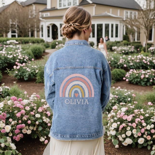 Aesthetic Boho Rainbow Name customised Tote Bag Denim Jacket (Wedding Back)
