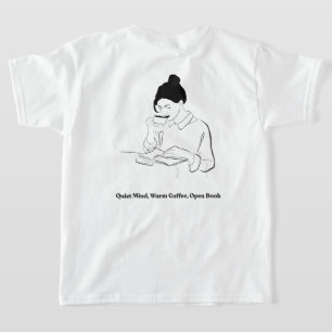 Aesthetic Book and Coffee Line Art T-Shirt
