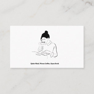 Aesthetic Book and Coffee Line Art T-Shirt Business Card