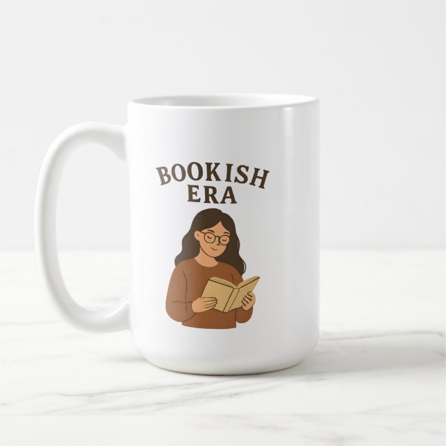 Aesthetic Bookish Era Cozy Reading Girl Coffee Mug (Left)