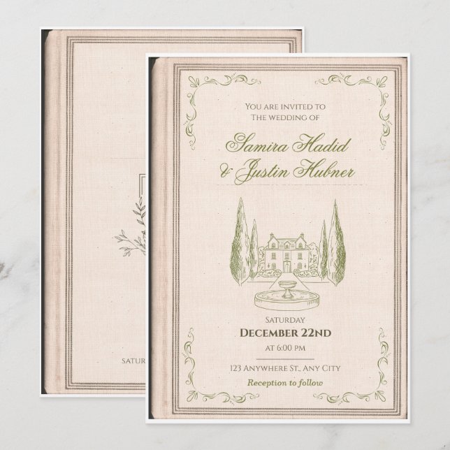 Aesthetic Bookish Library Wedding Invitation (Front/Back)