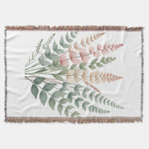 Aesthetic Botanical Ferns Floral Pattern Woven Th Throw Blanket