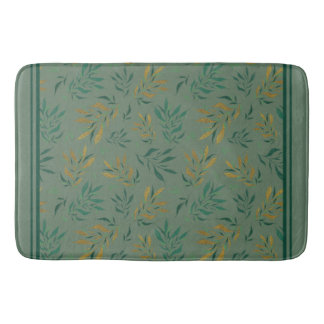 Aesthetic Botany Pattern from Gold Green Leaves Bath Mat