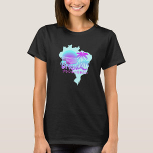 Aesthetic Brazil Vaporwave Style Brazilian Map T-Shirt