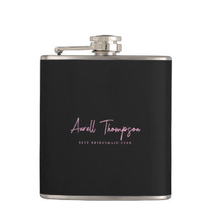 Aesthetic Bridesmaid Maid of Honour Black Pink Hip Flask