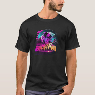 Aesthetic Bulldog Party with 80s Retrowave T-Shirt