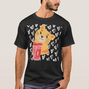 Aesthetic Cat Drinking Bob  best cat illustration  T-Shirt