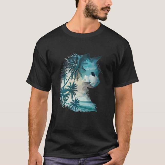 Aesthetic Cat With Palms I Cat T-Shirt (Front)