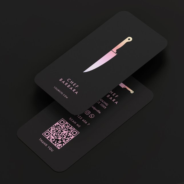 Aesthetic Caterer Baker Pastry Black Pink Knife Business Card (Creator Uploaded)