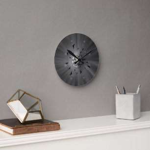 Aesthetic Celestial Moon and Birds Mystical Monoch Round Clock