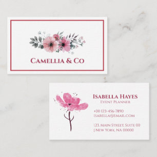 Aesthetic Charming Elegant Floral Watercolor Pink Business Card