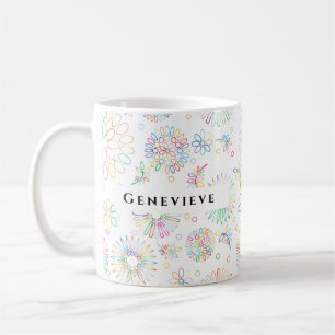Aesthetic Cheerfull Floral Lineart Pattern Custom Coffee Mug