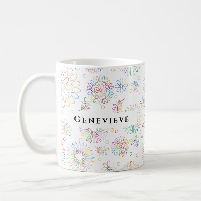 Aesthetic Cheerfull Floral Lineart Pattern Custom Coffee Mug (Left)