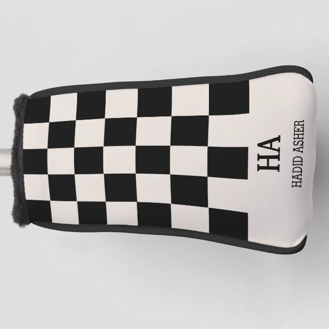 Aesthetic Chequered Retro Monogrammed Initials  Golf Head Cover (Front)