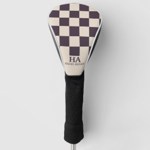 Aesthetic Chequered Retro Monogrammed Initials  Golf Head Cover