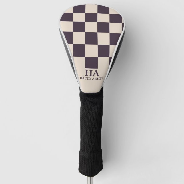 Aesthetic Chequered Retro Monogrammed Initials  Golf Head Cover (Front)