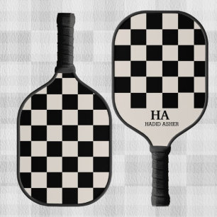 Aesthetic Chequered Retro Monogrammed Initials Pickleball Paddle
