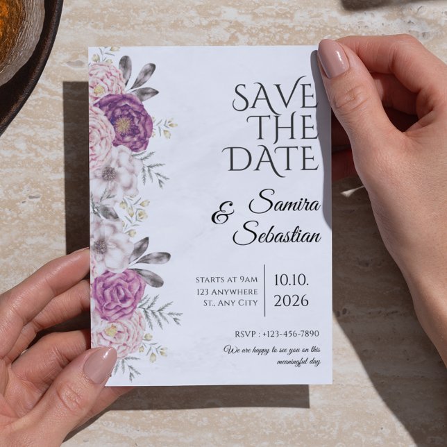 Aesthetic Chic Floral Light Grayish Save The Date Invitation (Creator Uploaded)