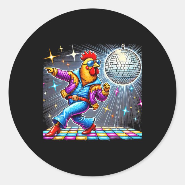 Aesthetic Chicken Dancing Disco  Classic Round Sticker (Front)