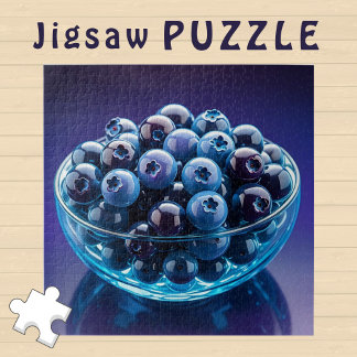 Aesthetic China Blueberries in Glass Bowl  -  Jigsaw Puzzle