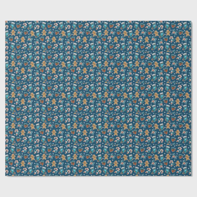 Aesthetic Christmas Pattern Santa Candy Wrapping Paper (Flat)
