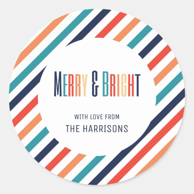 Aesthetic Christmas Retro Stripes Colourful Lines  Classic Round Sticker (Front)