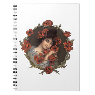  Aesthetic chromolithograph , Woman and poppies   Notebook