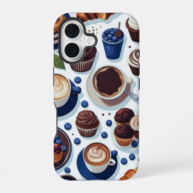 Aesthetic Coffee and Chocolate Cupcake Pattern iPhone 16 Case (Back)