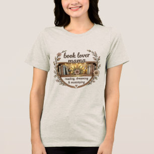 Aesthetic Coffee Lover Mama Floral Book Shelf Embl Tri-Blend Shirt
