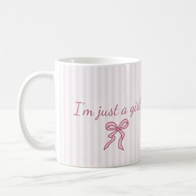 Aesthetic Coffee Mug - Pastel Pink Stripes & Bow  (Left)