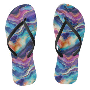 Aesthetic colourful modern rainbow agate glitter jandals