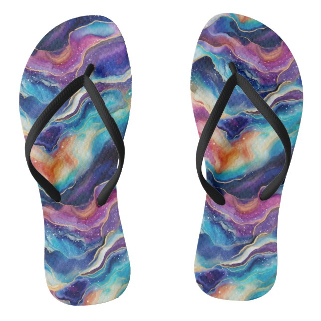 Aesthetic colourful modern rainbow agate glitter jandals (Footbed)