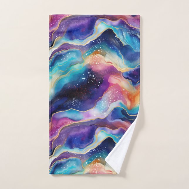 Aesthetic colourful rainbow agate glitter texture bath towel set (Hand Towel)