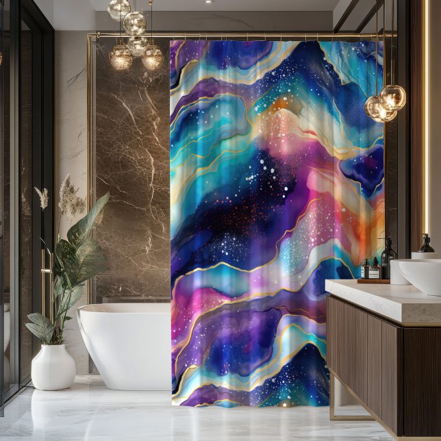Aesthetic colourful rainbow agate glitter texture shower curtain (Creator Uploaded)