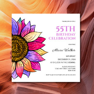 Aesthetic Colourful Sunflower Floral Birthday Invitation