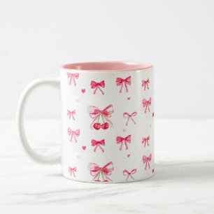 Aesthetic Coquette Pink Bow Elegant Watercolor Two-Tone Coffee Mug