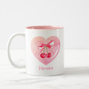 Aesthetic Coquette Pink Bow Elegant Watercolor Two-Tone Coffee Mug