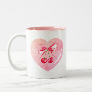Aesthetic Coquette Pink Bow Elegant Watercolor Two-Tone Coffee Mug
