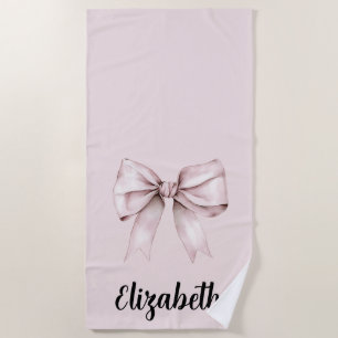 Aesthetic coquette pink bow Personalised Name Beach Towel