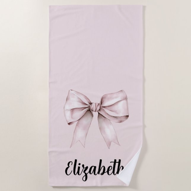 Aesthetic coquette pink bow Personalised Name Beach Towel (Front)