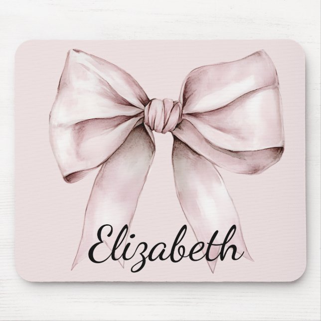 Aesthetic coquette pink bow Personalised Name  Mouse Pad (Front)